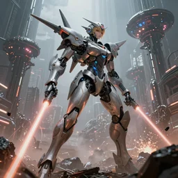 biomechanical waifu mecha war against andromeda alien spacecraft, ashley wood syd mead moebius hr giger, beautiful details, wide angle action shot, photorealistic, high end design, 8 k, octane render, neo tokyo nuclear holocaust background, mist, ornate, lasers, volumetric lighting - h 1 2 0 0