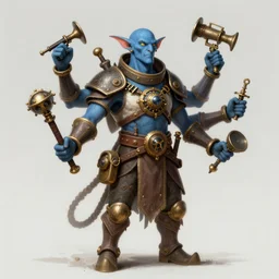 a four - armed, blue vedalken artificer, steampunk tinker, digital painting, trending on artstation, concept art, sharp focus, illustration, art by artgerm, greg rutkowski, and magali villeneuve