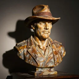Photograph of an Indiana Jones marble bust, studio lighting