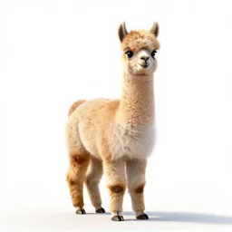 baby llama, clean 3d render, full body, isolated on a pure white background, centered, entire subject in frame, sharp focus, soft studio lighting