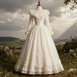 a detailed high key lighting product photo of victorian couture by the gap. high fashion. fashion week