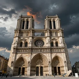 A gigantic cathedral collapsing from an explosion