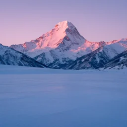 an icy, artic, ethereal, morning pink sun glow, mountains, beautiful landscape photogrpahy by marc adamus