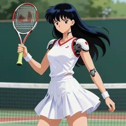 stunningly beautiful female hajime sorayama robot in a tennis skirt photoshoot for sports illustrated, high detail, f / 2 0