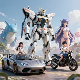 3d models of anime mecha, anime Waifu , creatures, tanks, motorcycles,anime girl, technology, environment, luxury concept cars, beautiful aesthetic, photorealistic, hyperrealistic, octane render, HDR, IG Studios Anime Style