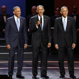 three angry Obama singing on the stage, 4K, professional photo