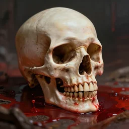 scull in the blood, shallow depth of field, highly detailed, digital painting, trending artstation, concept art, illustration, cinematic lighting, vibrant colors, photorealism, epic, octane render