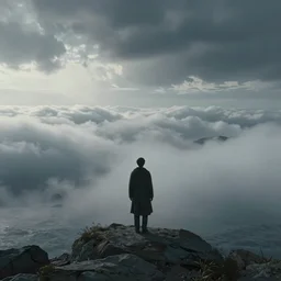 Wanderer above the sea of fog alternative version, Magical environment, Fantasy, HoudiniFX, matte painting, cinematic, epic composition, detailed, atmospheric, wide angle, Artstation trending