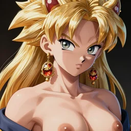 beautiful female saiyan Potara Earring Fusion, exquisite detail, hyper realism, ornate, voluptuous, exquisite detail, masterpiece, voluptuous, cute face, 4k, art by Donato Giancola and Bayard Wu and WLOP and Artgerm