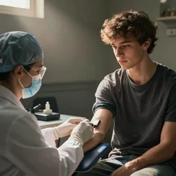 stock photo of a phlebotomist taking a blood sample from a young man