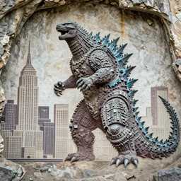 godzilla attacking new york city ( cave art )