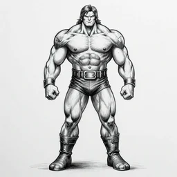 full body black and white pencil sketch of a muscular Alf