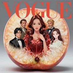 vogue magazine, elle magazine, anime korean natalie portman inside a large fruit half peach, ilya kuvshinov, greg rutkowski, john singer sargent, anime, trending on artstation, intricate