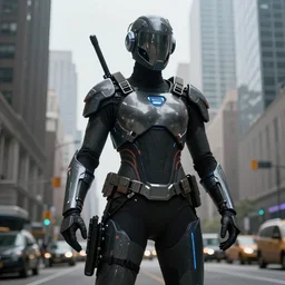 a futuristic warrior in New York City