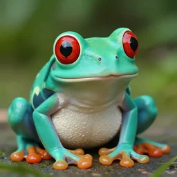 photo { teal frog } with { red eyes }