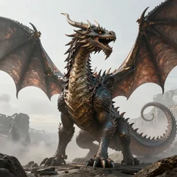 Tomas Schwaighofer ,high fantasy, Exquisite detail, post-processing, low angle, masterpiece, cinematic, colossal dragon in background
