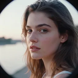 closeup _ plate _ photography _ portrait _ of _ a _ stunningly _ beautiful _ english female _ healthy face _ in _ soft _ dreamy _ light _ at _ sunset _ beside _ the _ river _ soft _ focus, annie leibovitz, hasselblad, nikon, steve mccurry, david lazar, jimmy nelsson