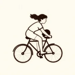 minimalist logo depicting a girl in shorts riding a bicycle, soviet art from 1 9 8 9, inked outline, retro cycling, victo ngai, kilian eng, lois van baarle, behance