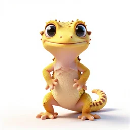 golden gecko, stylized pixar-style 3d render, full body, isolated on a pure white background, centered, entire subject in frame, sharp focus, soft studio lighting