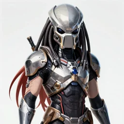 anime, the predator wearing futuristic armor, redhead, by krenz cushart
