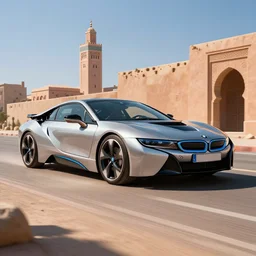 BMW I8 in marrakech, digital art,ultra realistic,ultra detailed,art by greg rutkowski