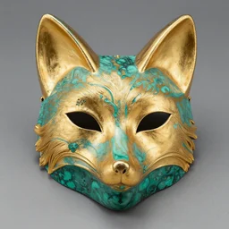 malachite and magma carved fox masquerade mask, gilding, luster, radiant light, peter mohrbacher, anato finnstark, alena aenami