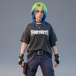 Billie Eilish as a fortnite video game character, unreal engine render, 4k