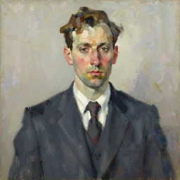 Oil painting Portrait of a man in a business suit by Lucian Freud, Abstract brush strokes, Masterpiece