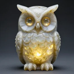 symmetrical detailed sculpture of an owl, made of Glowing Gemstone