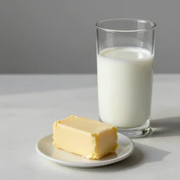still life closeup of a glass of milk and stick of butter directly in the early morning light on the table art by anders zorn, wonderful masterpiece by greg rutkowski, beautiful cinematic light, american romanticism thomas lawrence, greg rutkowski rule of thirds, golden ratio global illumination caustics subsurface scattering