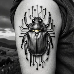 circuit beetle, black and white tattoo design, stencil, vector, by artgerm