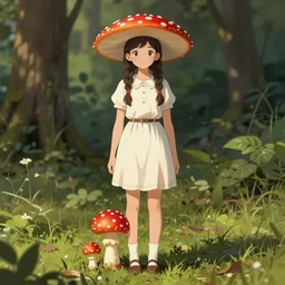 girl dressed as fly agaric, full shot, concept art, natural lighting, illustration, full color, highly detailed, photorealistic, by greg rutkowski, artstation,