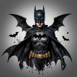 a splatter painting of batgirl in the style of tim burton