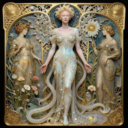 “ornate beautiful Tilda swinton, carved from opal by tsutomu nihei, emil melmoth, zdzislaw belsinki, Craig Mullins, yoji shinkawa, trending on artstation, flowers of hope by Jean-Honoré Fragonard, Peter mohrbacher, hyper detailed, insane details, crystal, intricate, elite, art nouveau, ornate, liquid wax, elegant, luxury, tentacles, full body CGsociety, hypermaximalist, golden ratio, environmental key art, octane render, weta digital, ray trace, 8k”
