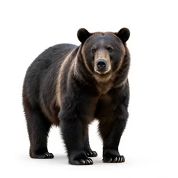melanistic grizzly bear, studio photography, full body, isolated on a pure white background, centered, entire subject in frame, sharp focus, soft studio lighting