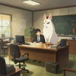 the interior of an office belonging to a professor of a kitsune wizard college, anime, a fantasy digital painting by greg rutkowski and james gurney, trending on artstation, highly detailed
