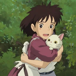 by Hayao Miyazaki, Samuel Beckett as a cat girl, high res, anime, HD, studio ghibli.