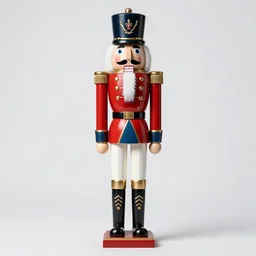 noble nutcracker soldier, photorealistic portrait photography, full body, standing, isolated on a pure white background, centered, whole figure in frame, sharp focus, studio lighting