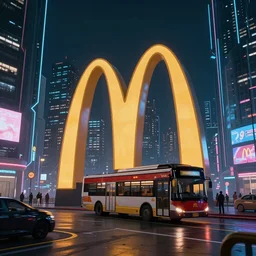“futuristic McDonald’s in cyberpunk city”