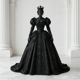 a magnificent black Queen in a room of white marble