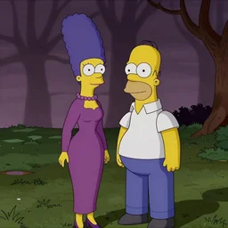 marge and homer simpson in the style of american gothic