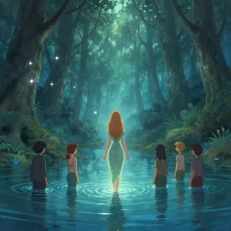 forest nymph rising from the water. view from behind, wide angle view, back view. nuri iyem, james gurney, james jean, greg rutkowski, anato finnstark, davinci, emma watson. trending on artstation, starlight, and enchanted dreams