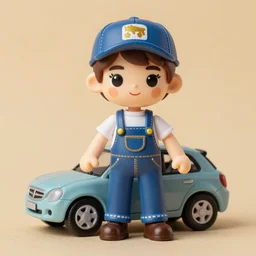 nils bohr cosplay car mechanic, stop motion vinyl action figure, plastic, toy, alphonse mucha style with glittery accents