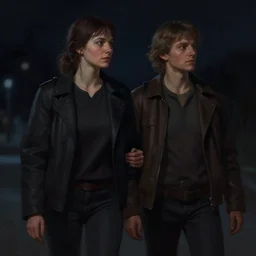 A couple strolling in a dimly lit dark night, digital painting, artstation, concept art, Sergey Kolesov , Breathtaking, 8k resolution, extremely detailed, beautiful, establishing shot, artistic, hyperrealistic, octane render, cinematic lighting, dramatic lighting, masterpiece, light brazen, extremely detailed and beautiful face