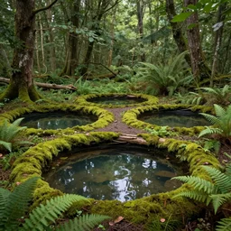 1 0 round pools of water in an open forest, the wood between the worlds, narnia, cs lewis, lush green forest, moss and ferns, ferns,