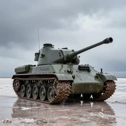 a ww 2 tank on the salar de uyuni on a rainy day