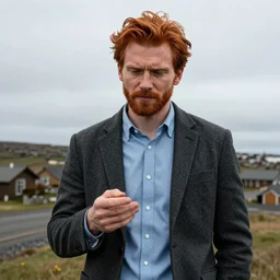 Beautiful photo of a male Icelandic self absorbed red head entrepreneur suggesting intimacy without elaborating further