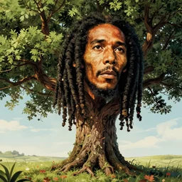 Bob Marley as a tree, deep colors, high details, photrealistic, trending on artstation, award winning, deviant art,