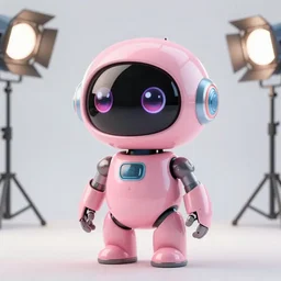 an adorable pink robot with big eyes, futuristic look, highly detailed body, photorealistic camera shot, bright studio setting, studio lighting, crisp quality, light reflections, unreal engine 5 render,