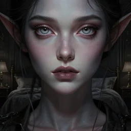 gorgeous female Stella Maeve incubus, realistic character concept, full body shot, spooky, illustration, symmetrical face and body, realistic eyes, artstation, cinematic lighting, hyperdetailed, detailed realistic symmetrical eyes, cgsociety, 8k, high resolution, Charlie Bowater, Tom Bagshaw, single face, insanely detailed and intricate, beautiful, elegant, dark bedroom with bed in background, vfx, postprocessing